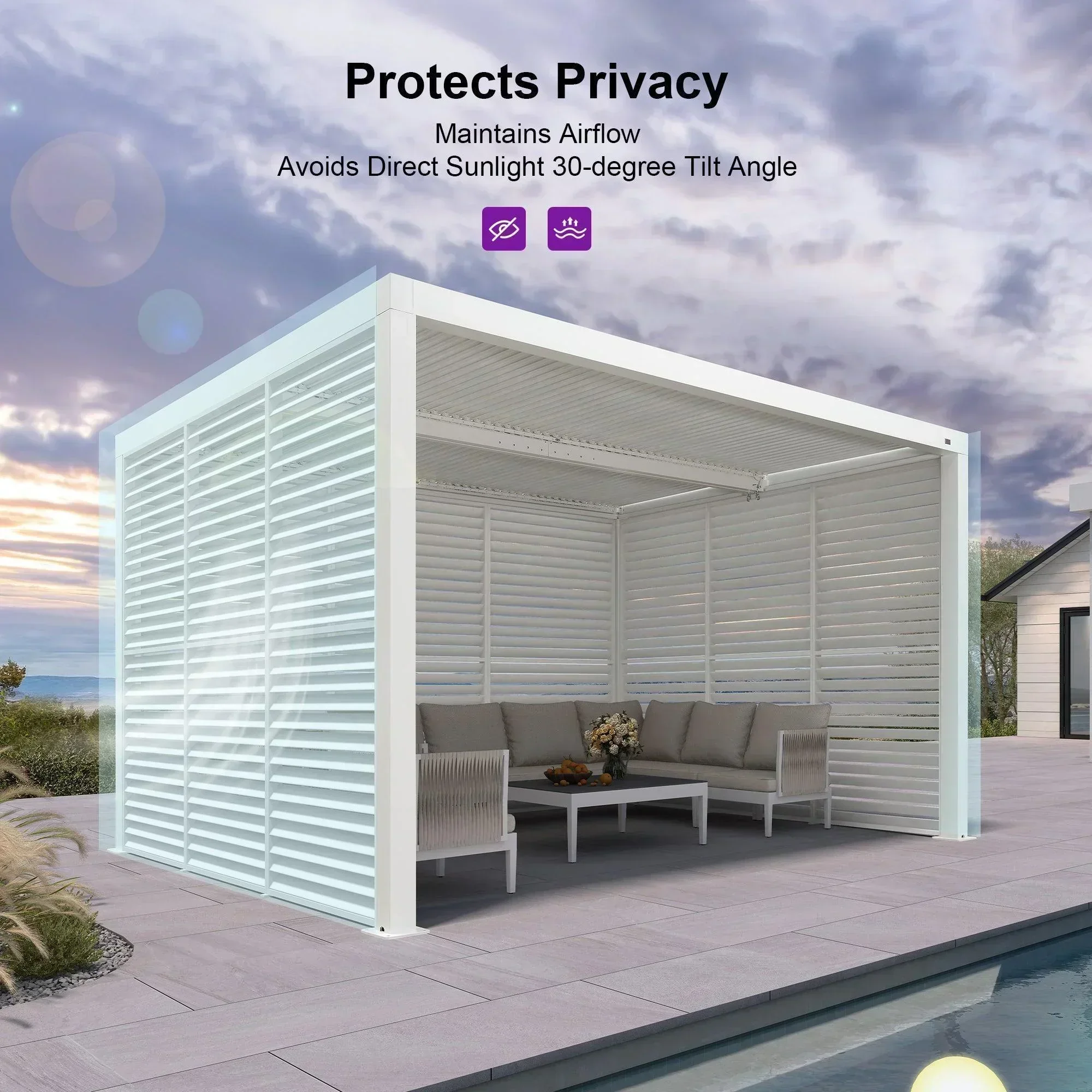 PURPLE LEAF Athena Louvered Pergola white Outdoor Aluminum Pergola with Shutter Wall Adjustable Gazebo Rainproof for Patio Deck Garden - Image 82