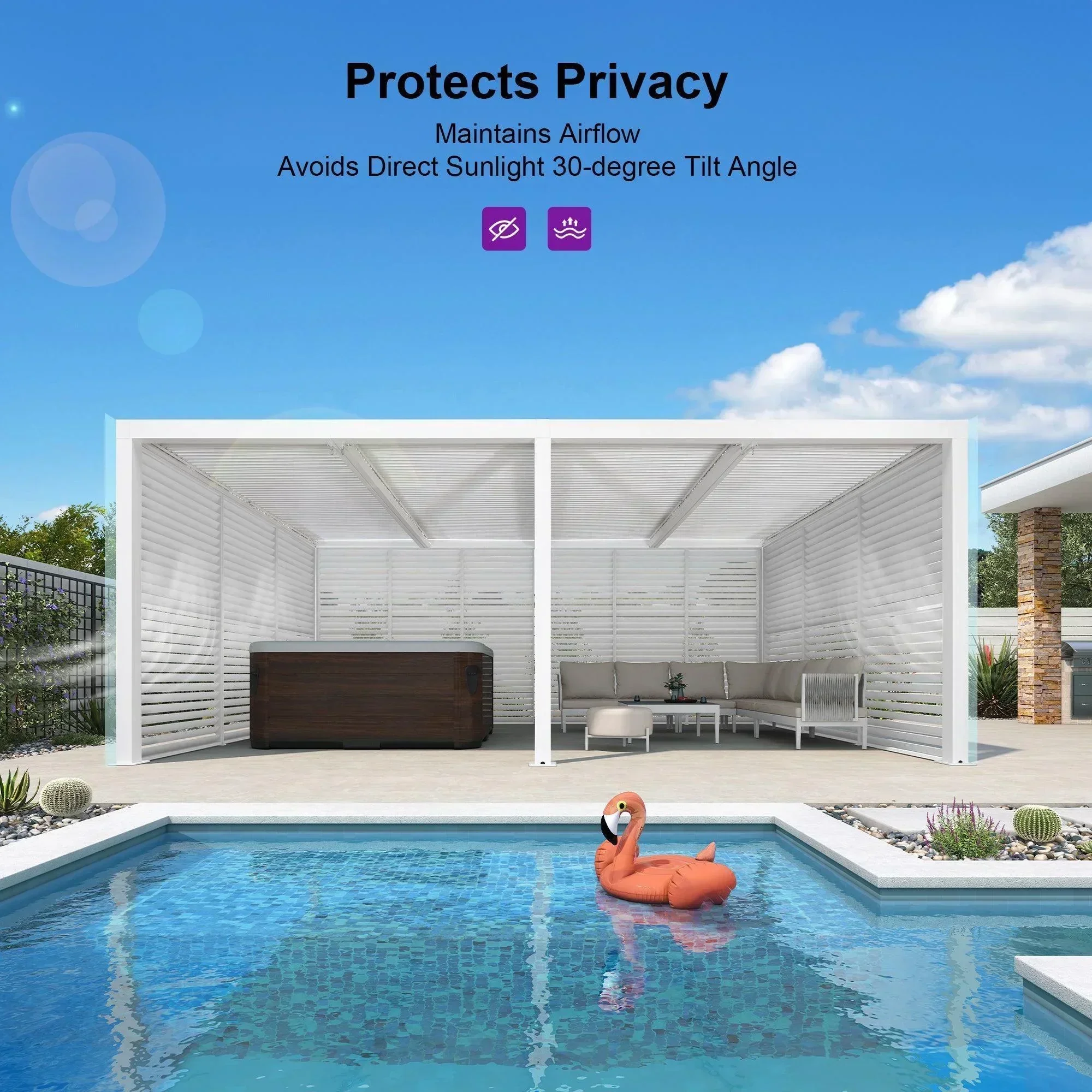 PURPLE LEAF Athena Louvered Pergola white Outdoor Aluminum Pergola with Shutter Wall Adjustable Gazebo Rainproof for Patio Deck Garden - Image 83