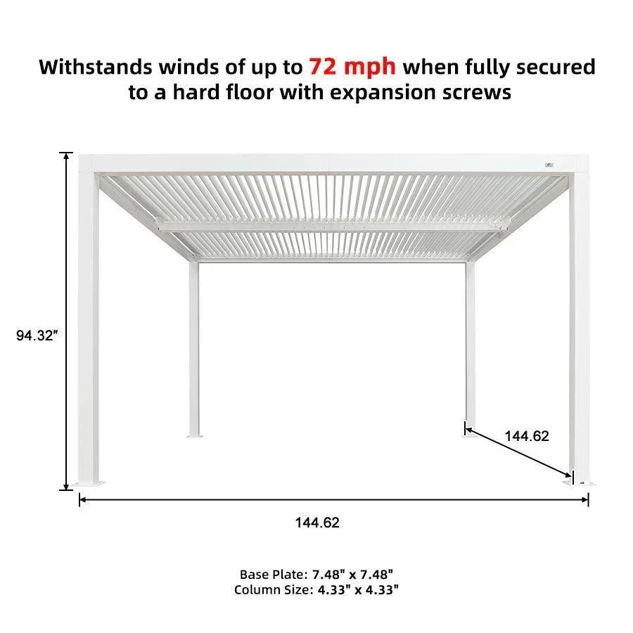 PURPLE LEAF Athena Louvered Pergola white Outdoor Aluminum Pergola with Shutter Wall Adjustable Gazebo Rainproof for Patio Deck Garden - Image 89