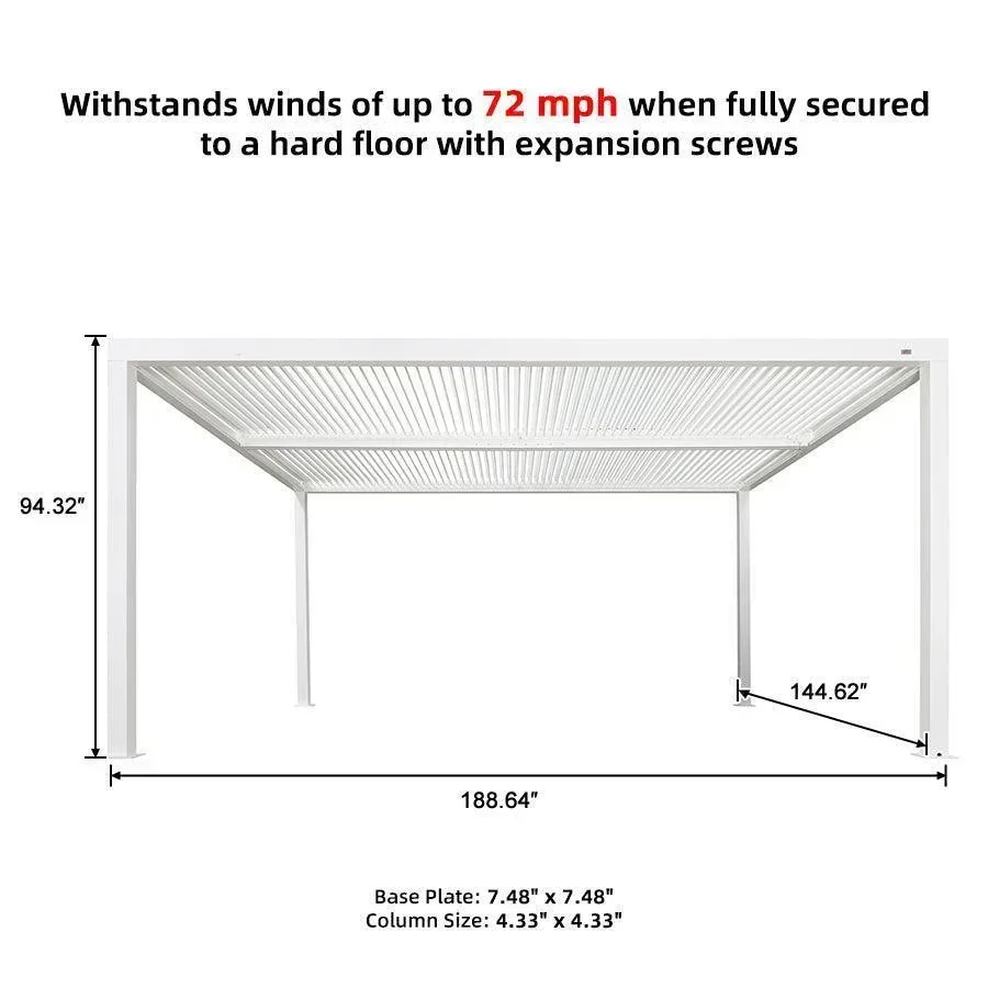 PURPLE LEAF Athena Louvered Pergola white Outdoor Aluminum Pergola with Shutter Wall Adjustable Gazebo Rainproof for Patio Deck Garden - Image 91