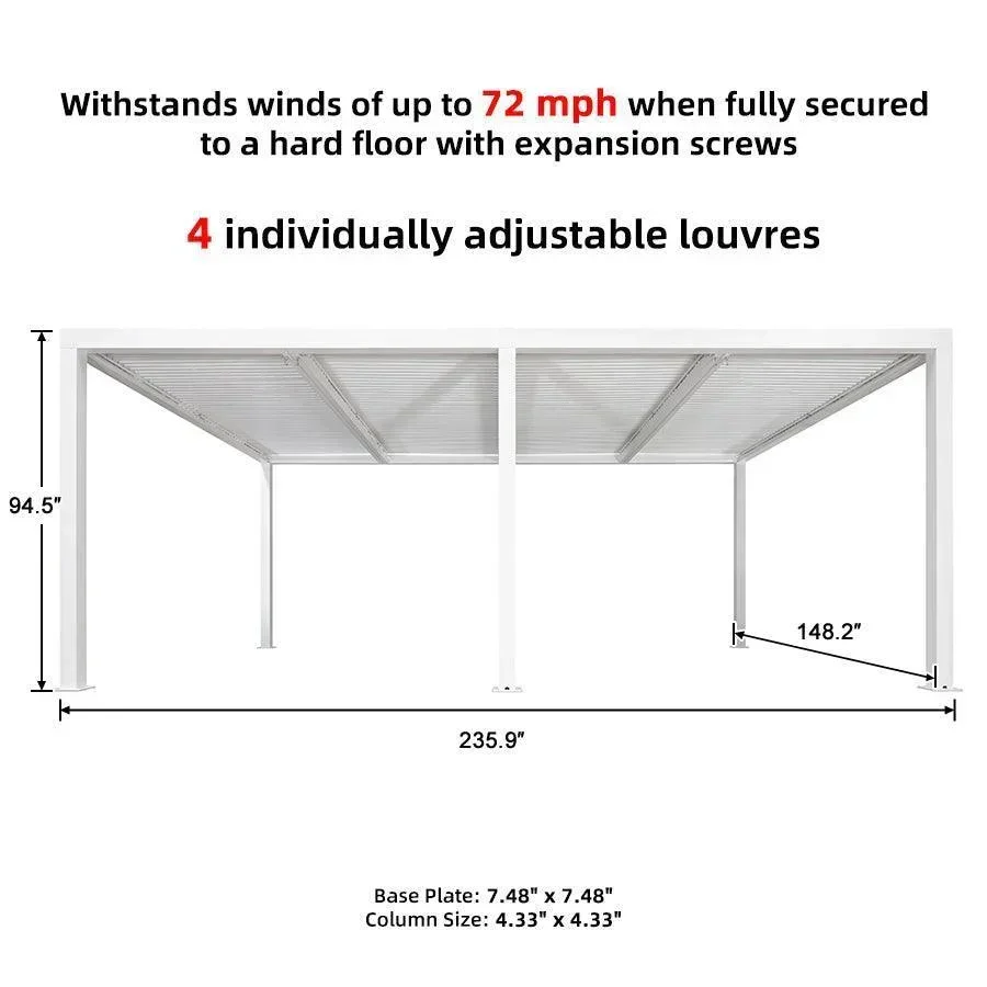 PURPLE LEAF Athena Louvered Pergola white Outdoor Aluminum Pergola with Shutter Wall Adjustable Gazebo Rainproof for Patio Deck Garden - Image 92