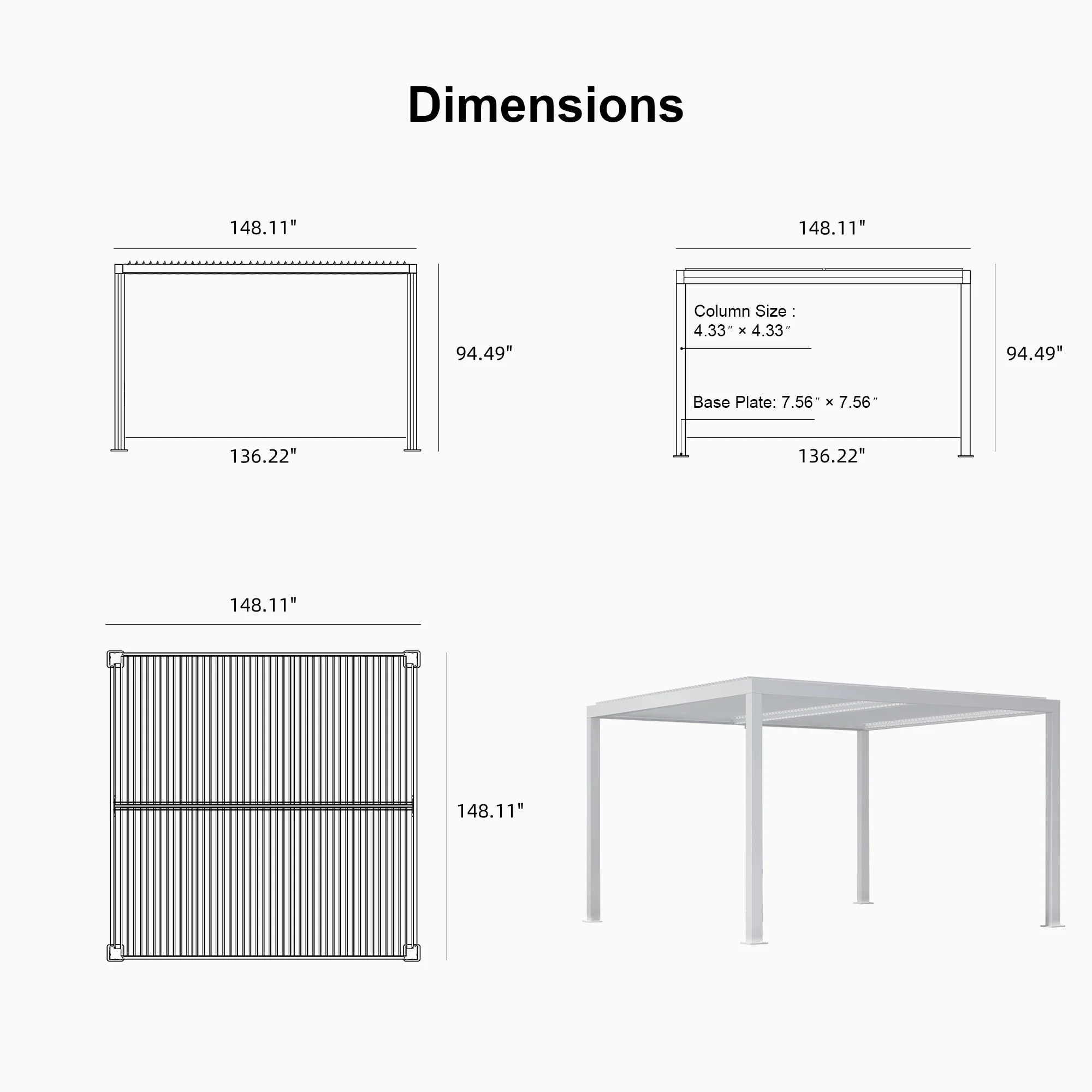 PURPLE LEAF Athena Louvered Pergola white Outdoor Aluminum Pergola with Shutter Wall Adjustable Gazebo Rainproof for Patio Deck Garden - Image 94