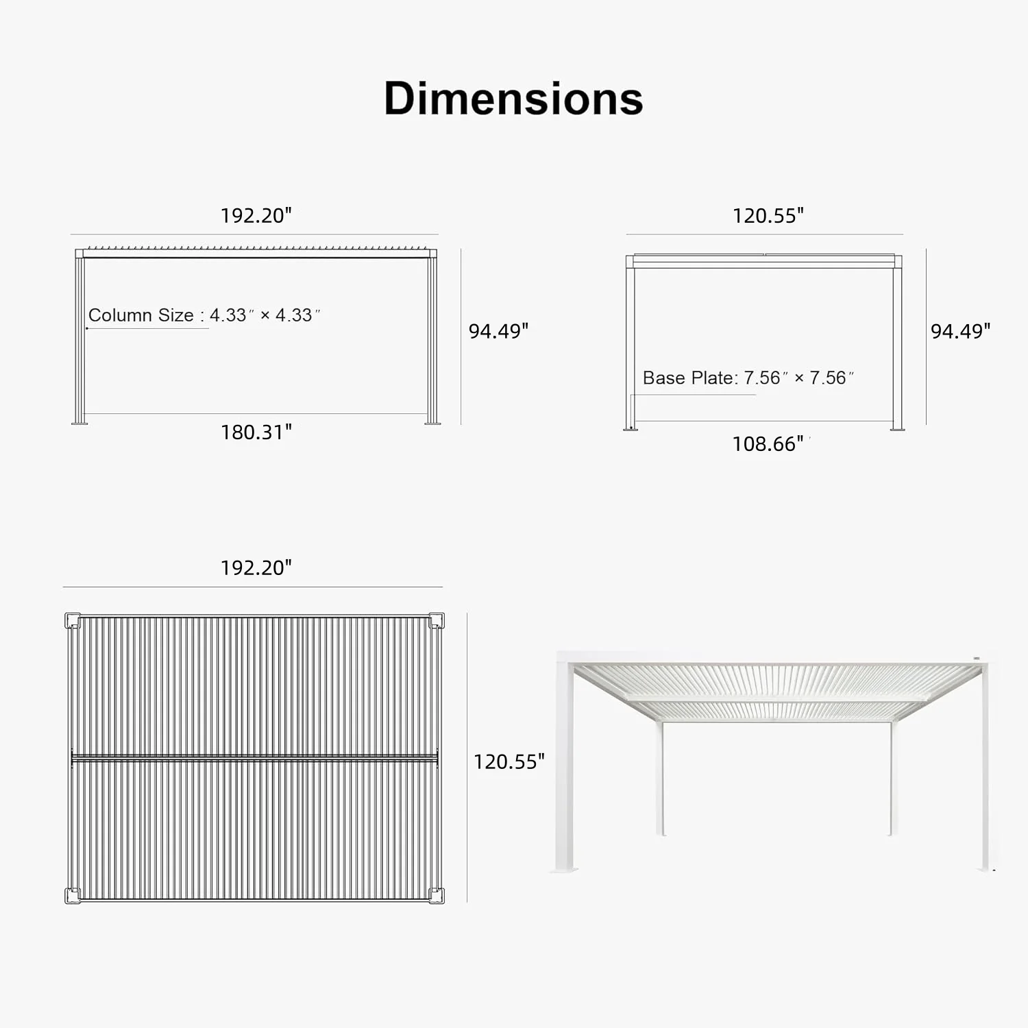 PURPLE LEAF Athena Louvered Pergola white Outdoor Aluminum Pergola with Shutter Wall Adjustable Gazebo Rainproof for Patio Deck Garden - Image 96