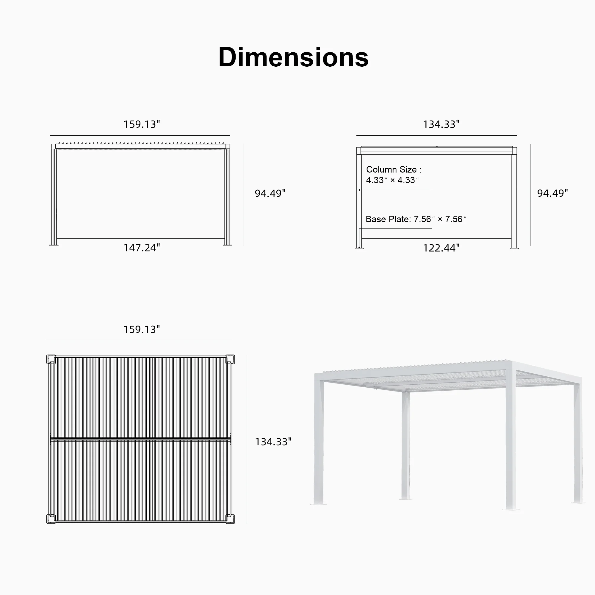 PURPLE LEAF Athena Louvered Pergola white Outdoor Aluminum Pergola with Shutter Wall Adjustable Gazebo Rainproof for Patio Deck Garden - Image 97