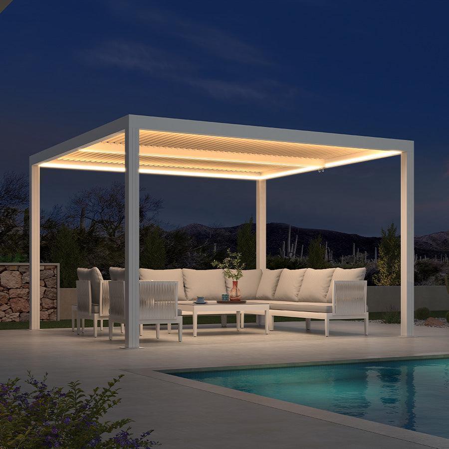 PURPLE LEAF Athena Louvered Pergola White Outdoor Aluminum Pergola with Strip Lights Adjustable Gazebo for Patio Deck Garden - Image 11