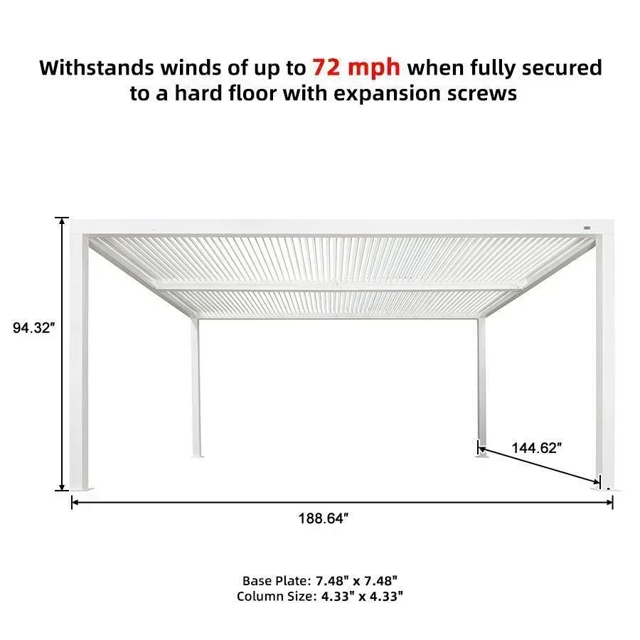 PURPLE LEAF Athena Louvered Pergola White Outdoor Aluminum Pergola with Strip Lights Adjustable Gazebo for Patio Deck Garden - Image 32