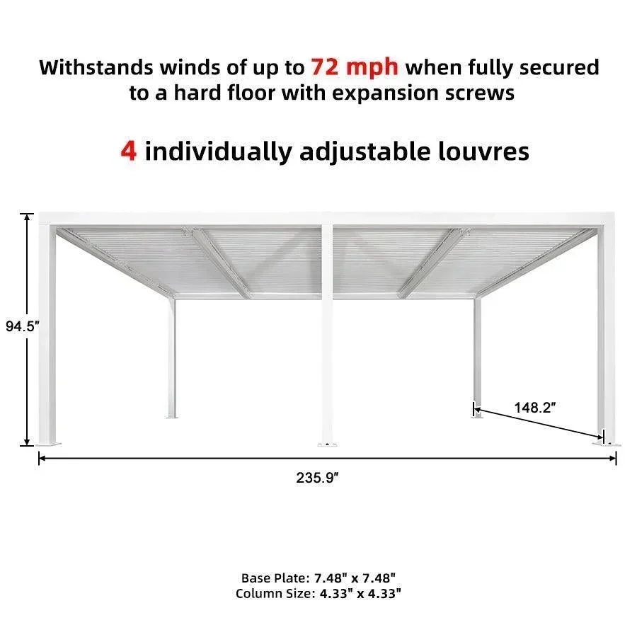 PURPLE LEAF Athena Louvered Pergola White Outdoor Aluminum Pergola with Strip Lights Adjustable Gazebo for Patio Deck Garden - Image 33