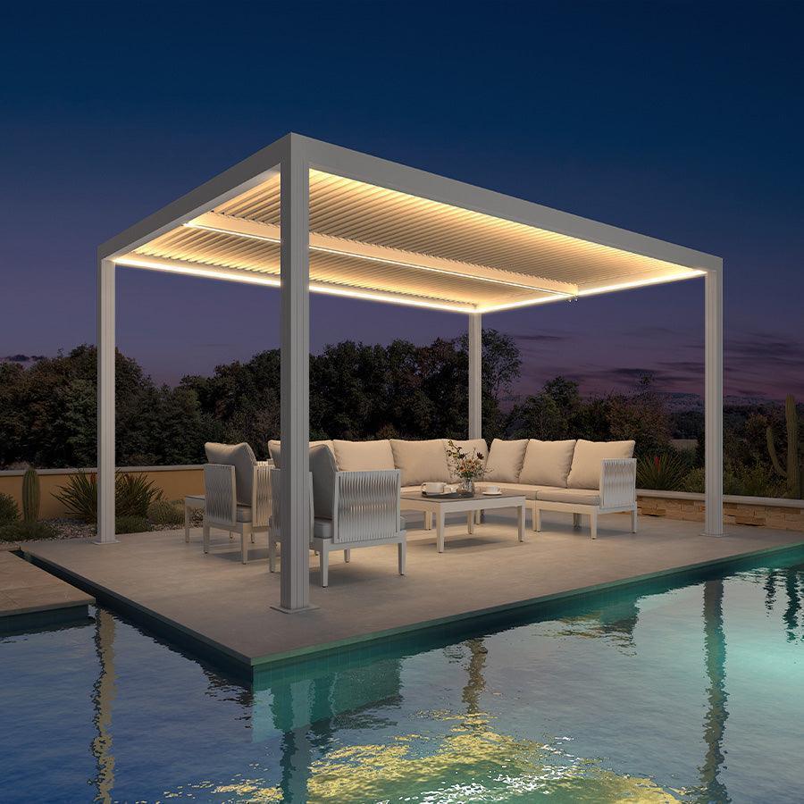 PURPLE LEAF Athena Louvered Pergola White Outdoor Aluminum Pergola with Strip Lights Adjustable Gazebo for Patio Deck Garden - Image 4