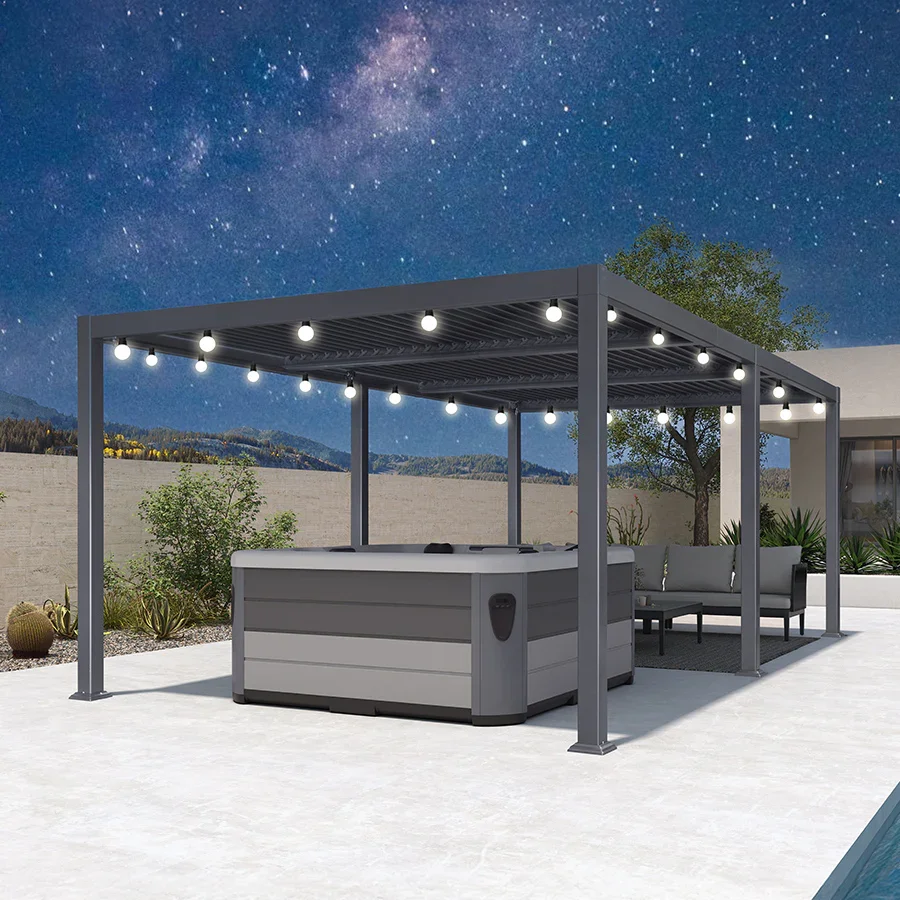 PURPLE LEAF Caesar Louvered Pergola with Milky String Lights Patio Aluminum Pergola with Independent Adjustable Rainproof Roof With Milky Lights - Image 45