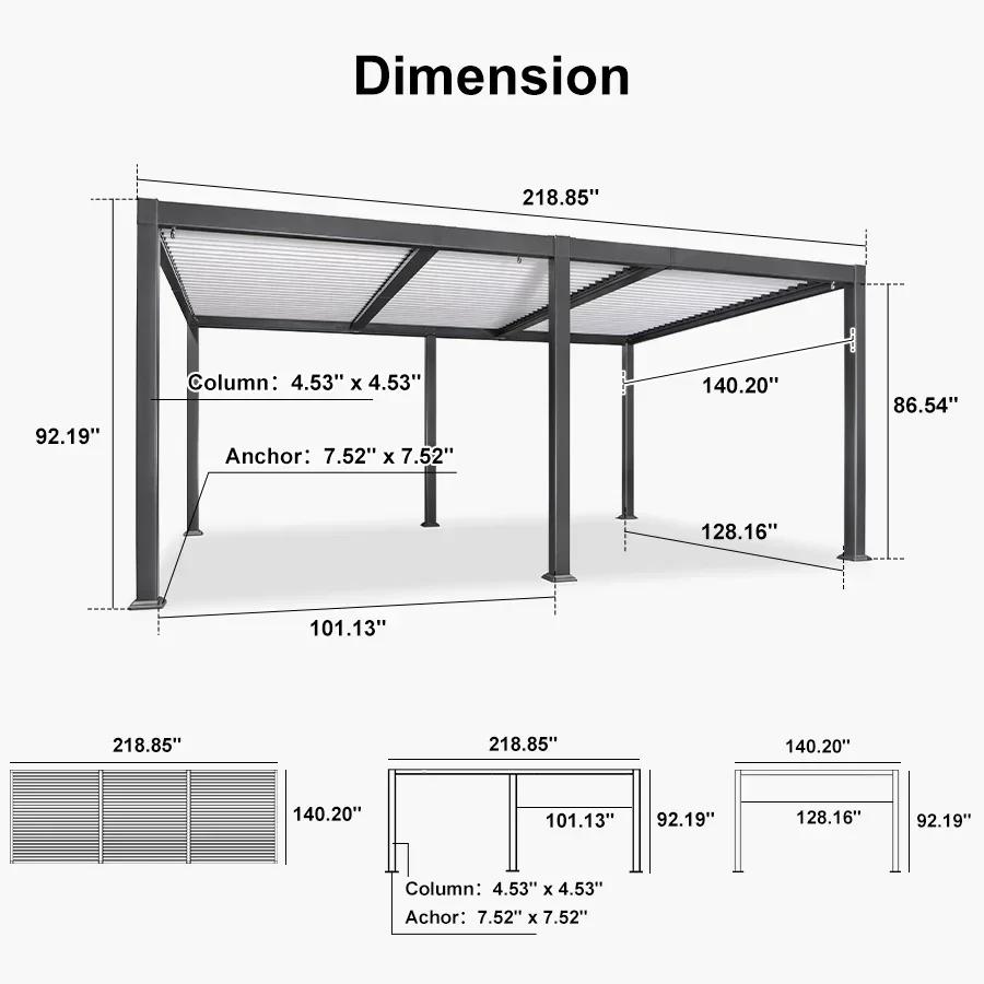 PURPLE LEAF Caesar Outdoor Louvered Pergola Patio Sun Shade Shelter with Adjustable Hardtop Patio Pergola Gray Frame White Roof - Image 66