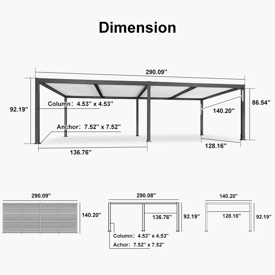 PURPLE LEAF Caesar Outdoor Louvered Pergola Patio Sun Shade Shelter with Adjustable Hardtop Patio Pergola Gray Frame White Roof - Image 68