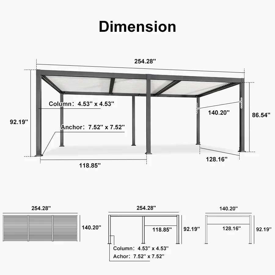 PURPLE LEAF Caesar Outdoor Louvered Pergola Patio Sun Shade Shelter with Adjustable Hardtop Patio Pergola Gray Frame White Roof - Image 67