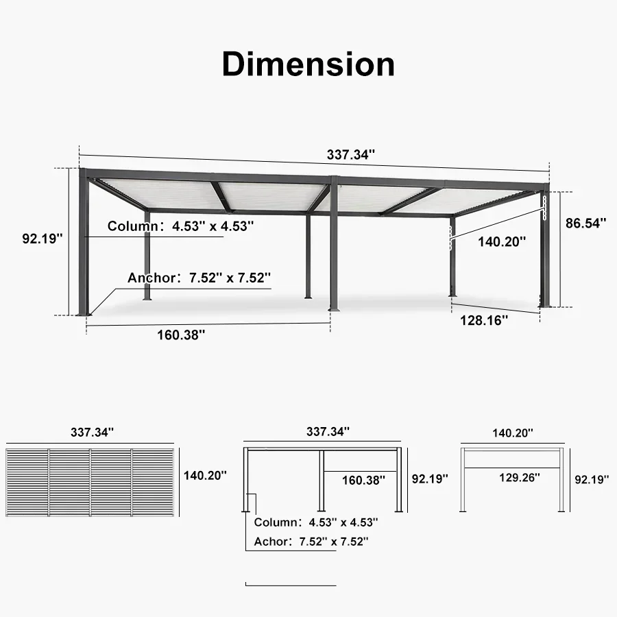 PURPLE LEAF Caesar Outdoor Louvered Pergola Patio Sun Shade Shelter with Adjustable Hardtop Patio Pergola Gray Frame White Roof - Image 69