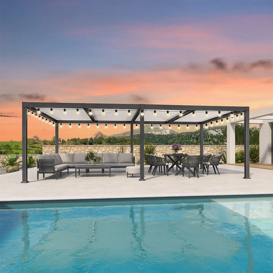 PURPLE LEAF Caesar Louvered Pergola with String Lights Patio Aluminum Pergola with Independent Adjustable Rainproof Roof With Yellow Lights - Image 30
