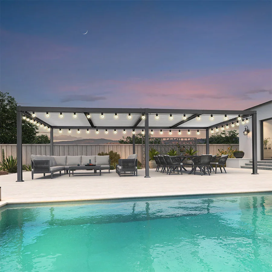 PURPLE LEAF Caesar Louvered Pergola with String Lights Patio Aluminum Pergola with Independent Adjustable Rainproof Roof With Yellow Lights - Image 31