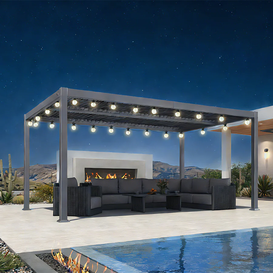 PURPLE LEAF Caesar Louvered Pergola with Milky String Lights Patio Aluminum Pergola with Independent Adjustable Rainproof Roof Hardtop Pergola for Outdoor Deck Garden Yard - Image 100