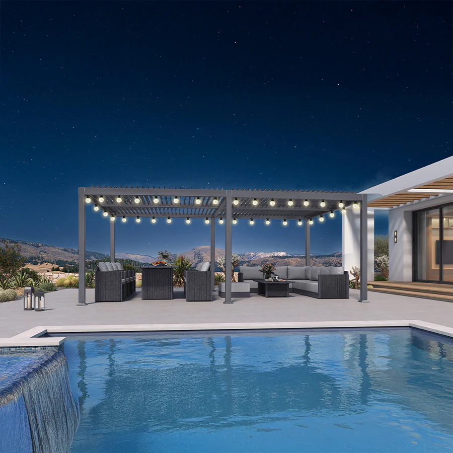 PURPLE LEAF Caesar Louvered Pergola with Milky String Lights Patio Aluminum Pergola with Independent Adjustable Rainproof Roof Hardtop Pergola for Outdoor Deck Garden Yard - Image 108