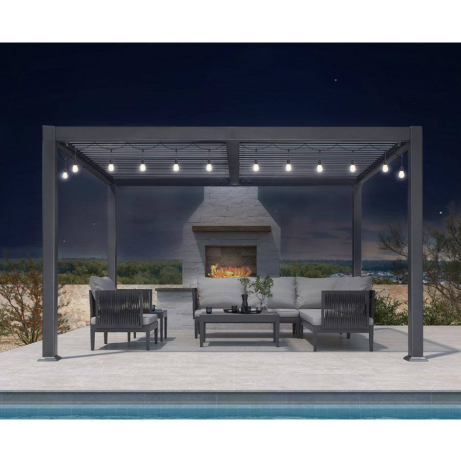 PURPLE LEAF Caesar Louvered Pergola with Milky String Lights Patio Aluminum Pergola with Independent Adjustable Rainproof Roof With Milky Lights - Image 12