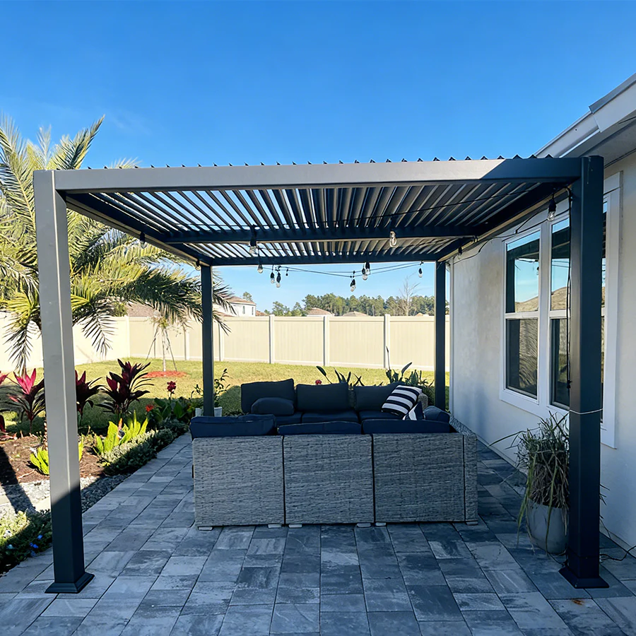 PURPLE LEAF Caesar Louvered Pergola with Milky String Lights Patio Aluminum Pergola with Independent Adjustable Rainproof Roof Hardtop Pergola for Outdoor Deck Garden Yard - Image 114