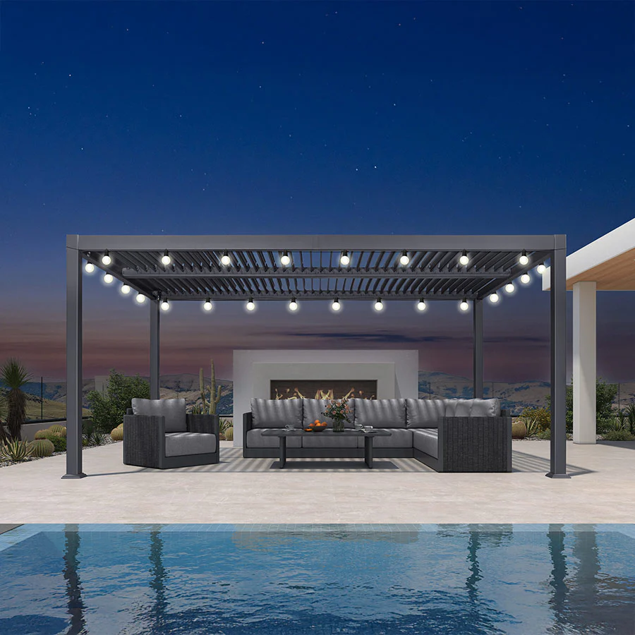 PURPLE LEAF Caesar Louvered Pergola with Milky String Lights Patio Aluminum Pergola with Independent Adjustable Rainproof Roof Hardtop Pergola for Outdoor Deck Garden Yard - Image 117