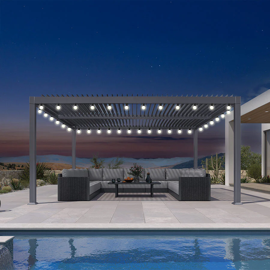 PURPLE LEAF Caesar Louvered Pergola with Milky String Lights Patio Aluminum Pergola with Independent Adjustable Rainproof Roof Hardtop Pergola for Outdoor Deck Garden Yard - Image 118