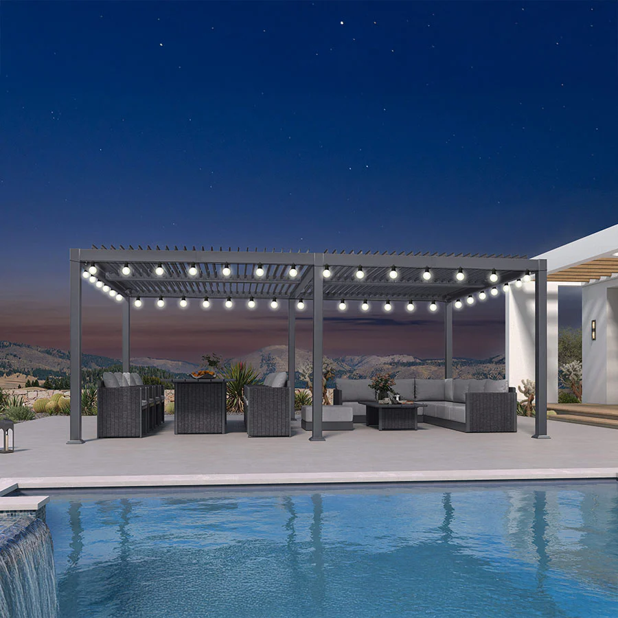 PURPLE LEAF Caesar Louvered Pergola with Milky String Lights Patio Aluminum Pergola with Independent Adjustable Rainproof Roof Hardtop Pergola for Outdoor Deck Garden Yard - Image 119