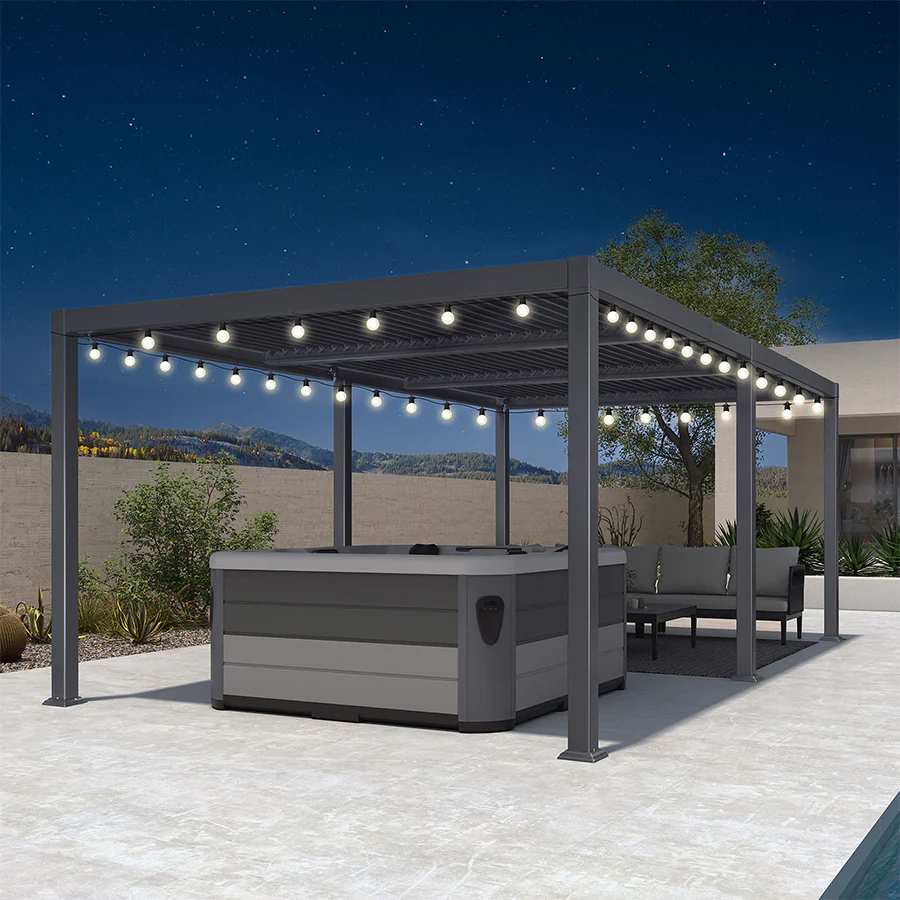 PURPLE LEAF Caesar Louvered Pergola with Milky String Lights Patio Aluminum Pergola with Independent Adjustable Rainproof Roof Hardtop Pergola for Outdoor Deck Garden Yard - Image 120