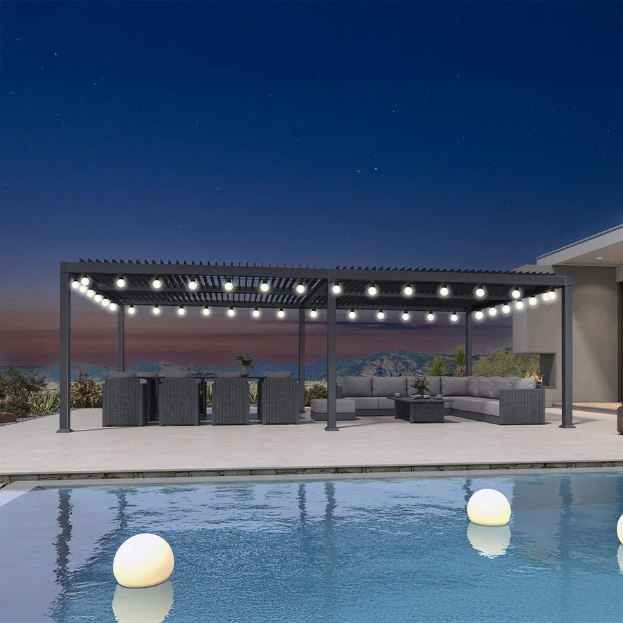 PURPLE LEAF Caesar Louvered Pergola with Milky String Lights Patio Aluminum Pergola with Independent Adjustable Rainproof Roof Hardtop Pergola for Outdoor Deck Garden Yard - Image 121