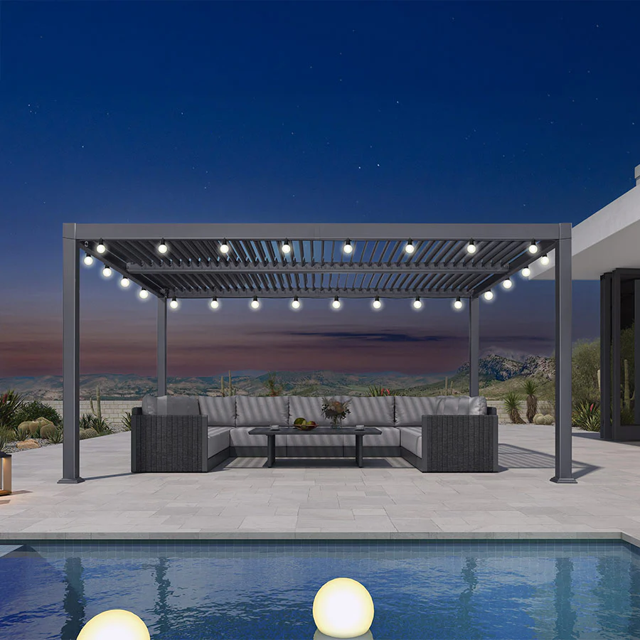 PURPLE LEAF Caesar Louvered Pergola with Milky String Lights Patio Aluminum Pergola with Independent Adjustable Rainproof Roof Hardtop Pergola for Outdoor Deck Garden Yard - Image 122