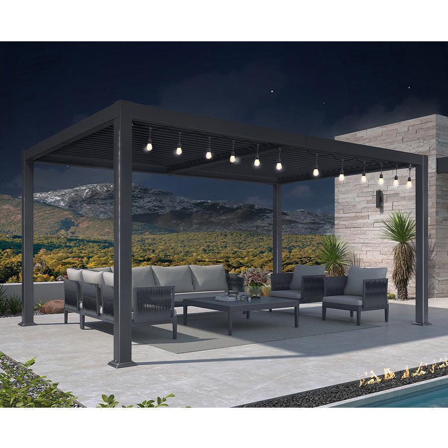 PURPLE LEAF Caesar Louvered Pergola with Milky String Lights Patio Aluminum Pergola with Independent Adjustable Rainproof Roof With Milky Lights - Image 14