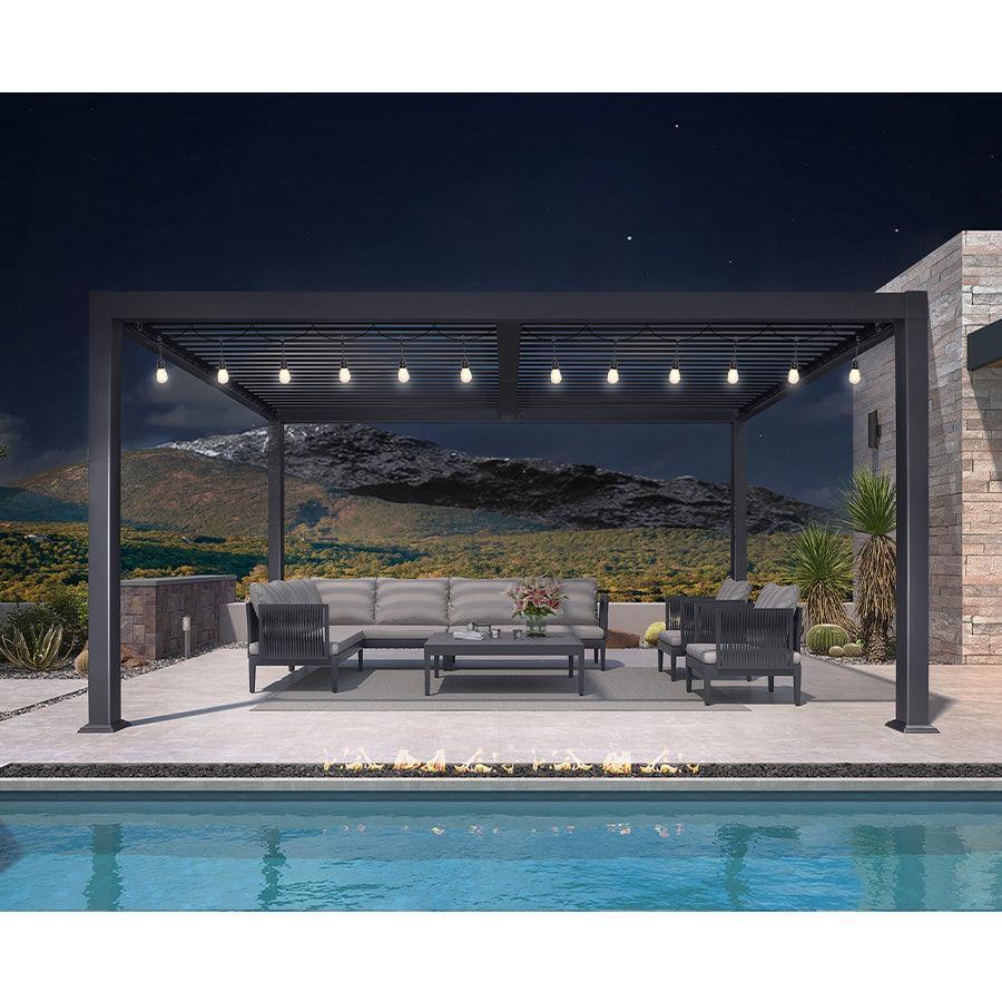 PURPLE LEAF Caesar Louvered Pergola with Milky String Lights Patio Aluminum Pergola with Independent Adjustable Rainproof Roof With Milky Lights - Image 15