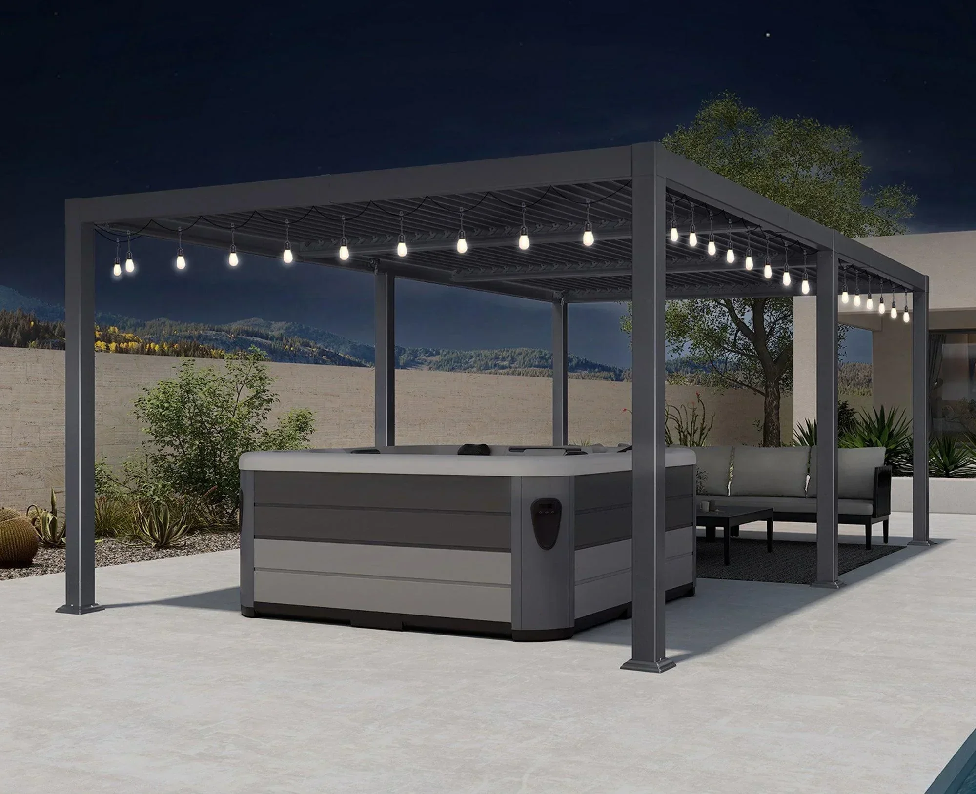 PURPLE LEAF Caesar Louvered Pergola with Milky String Lights Patio Aluminum Pergola with Independent Adjustable Rainproof Roof With Milky Lights - Image 16