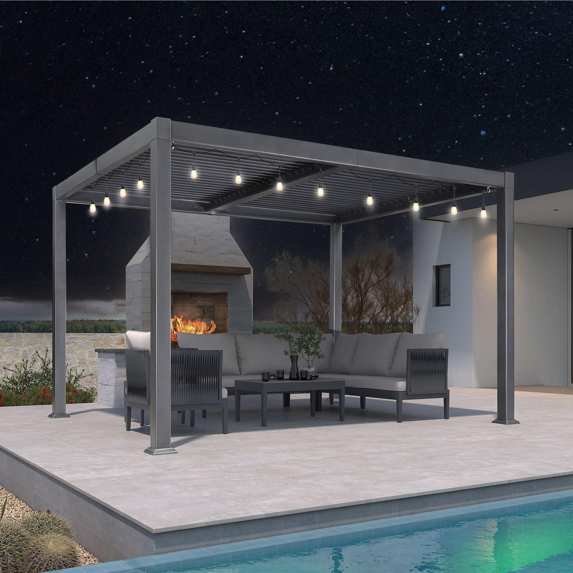 PURPLE LEAF Caesar Louvered Pergola with Milky String Lights Patio Aluminum Pergola with Independent Adjustable Rainproof Roof With Milky Lights - Image 4