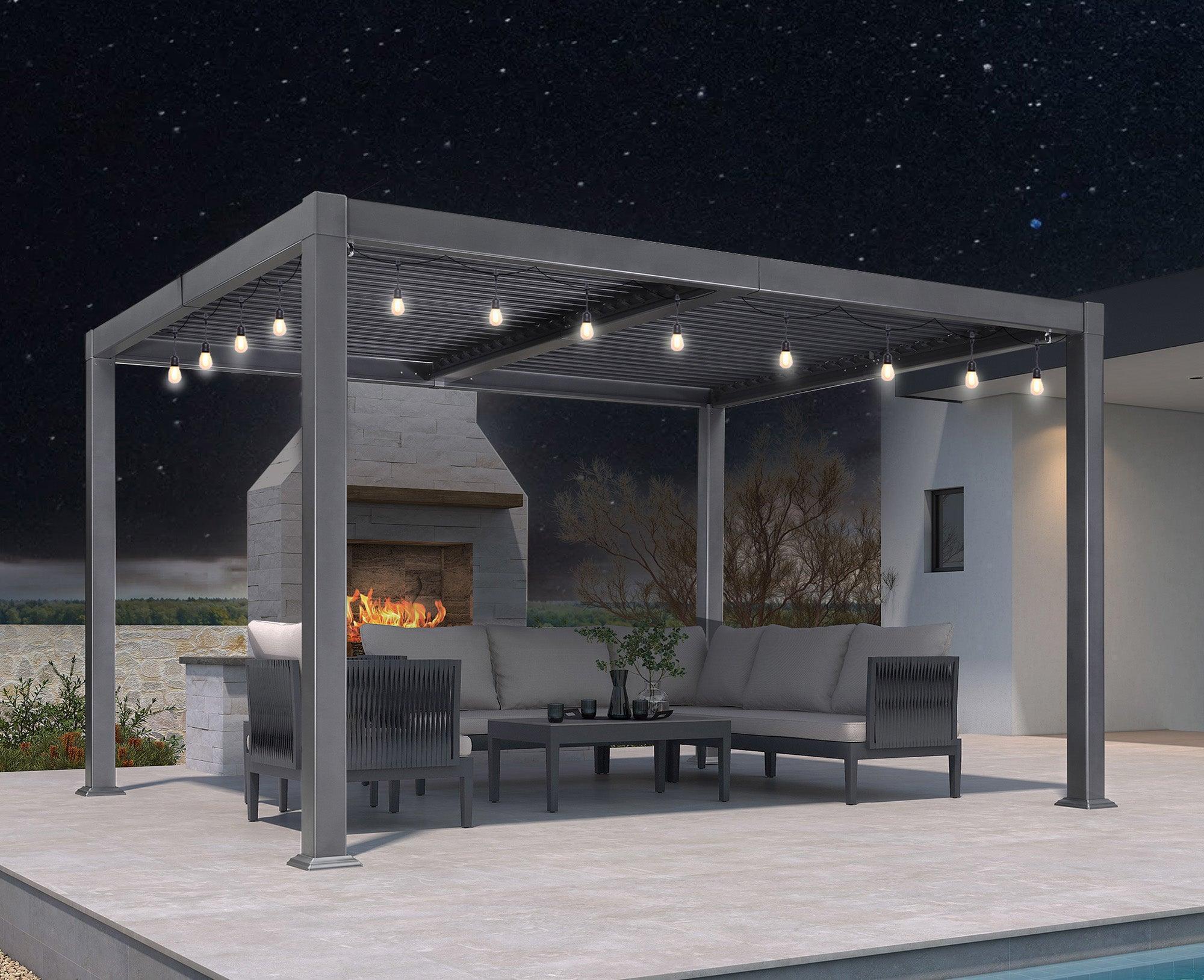 PURPLE LEAF Caesar Louvered Pergola with Milky String Lights Patio Aluminum Pergola with Independent Adjustable Rainproof Roof With Milky Lights - Image 29