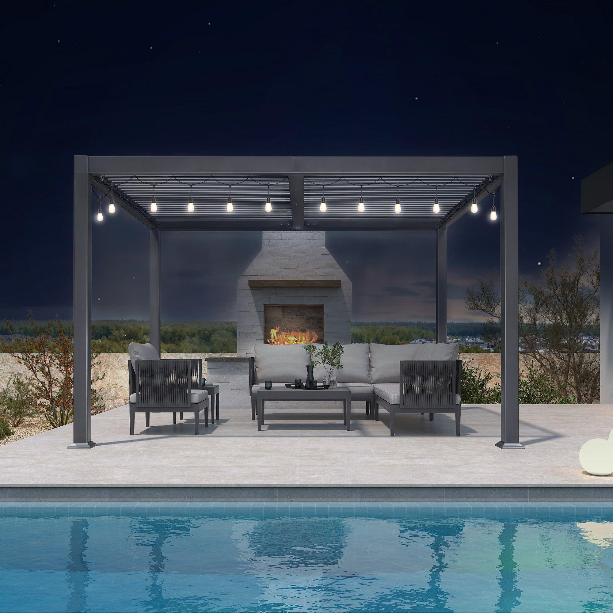 PURPLE LEAF Caesar Louvered Pergola with Milky String Lights Patio Aluminum Pergola with Independent Adjustable Rainproof Roof With Milky Lights - Image 30