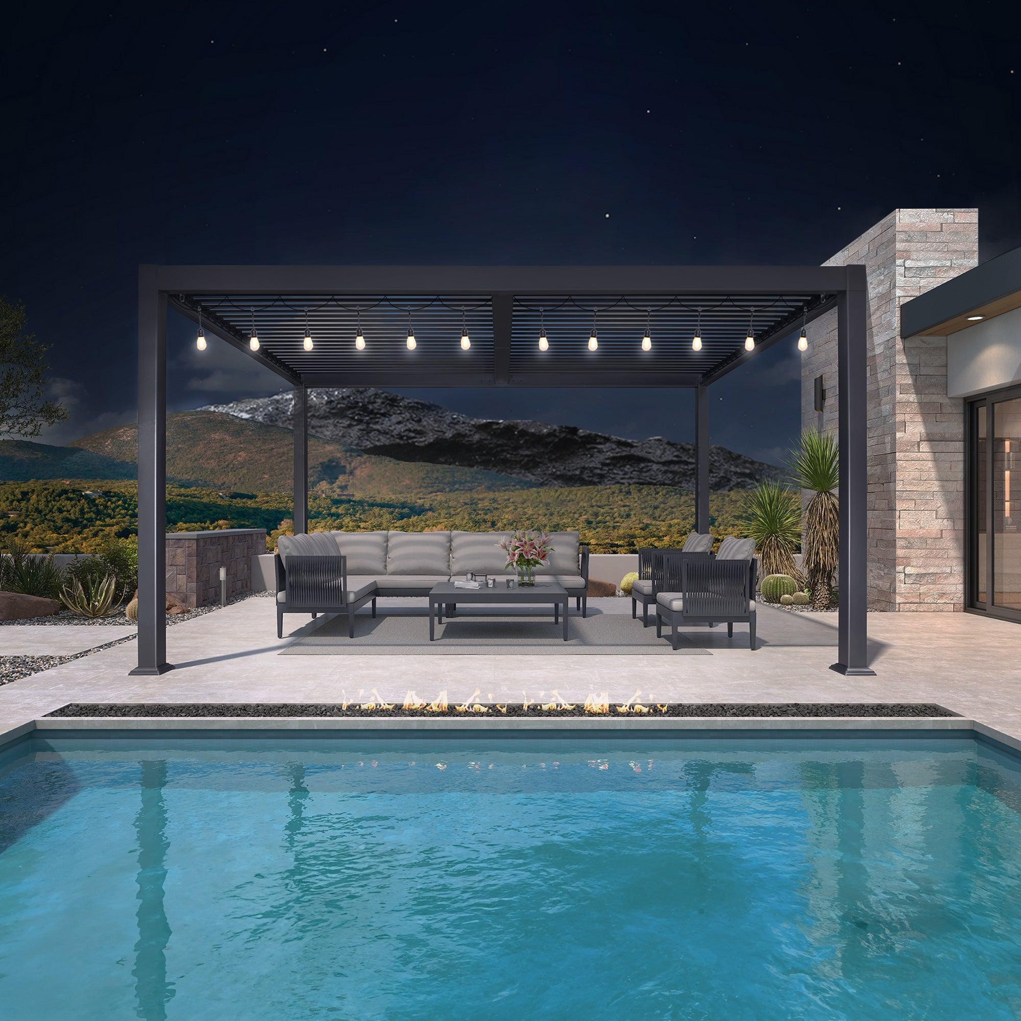 PURPLE LEAF Caesar Louvered Pergola with Milky String Lights Patio Aluminum Pergola with Independent Adjustable Rainproof Roof With Milky Lights - Image 5