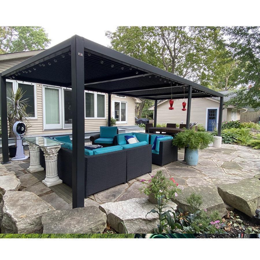 PURPLE LEAF Caesar Louvered Pergola with Milky String Lights Patio Aluminum Pergola with Independent Adjustable Rainproof Roof With Milky Lights - Image 36