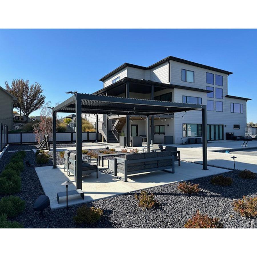 PURPLE LEAF Caesar Louvered Pergola with Milky String Lights Patio Aluminum Pergola with Independent Adjustable Rainproof Roof With Milky Lights - Image 39