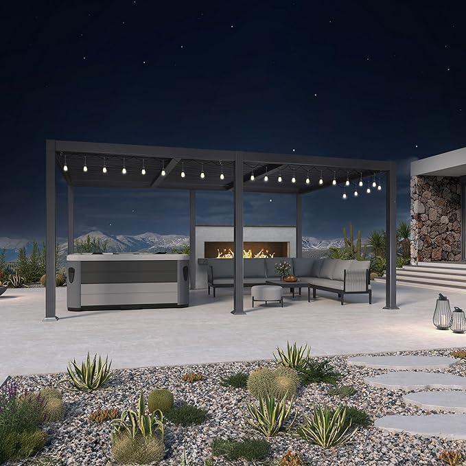 PURPLE LEAF Caesar Louvered Pergola with Milky String Lights Patio Aluminum Pergola with Independent Adjustable Rainproof Roof With Milky Lights - Image 6
