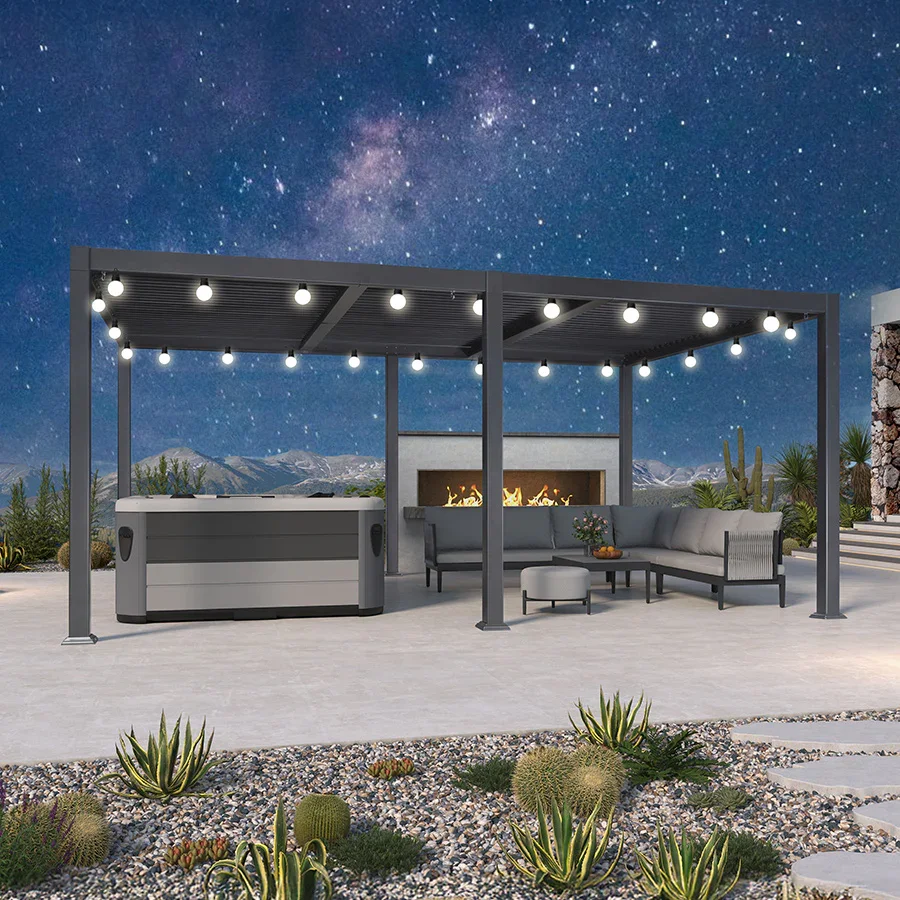 PURPLE LEAF Caesar Louvered Pergola with Milky String Lights Patio Aluminum Pergola with Independent Adjustable Rainproof Roof With Milky Lights - Image 44