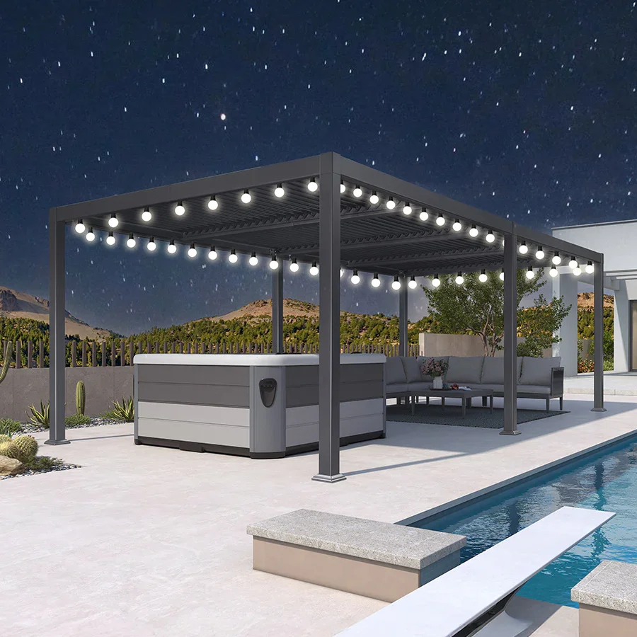 PURPLE LEAF Caesar Louvered Pergola with Milky String Lights Patio Aluminum Pergola with Independent Adjustable Rainproof Roof With Milky Lights - Image 46
