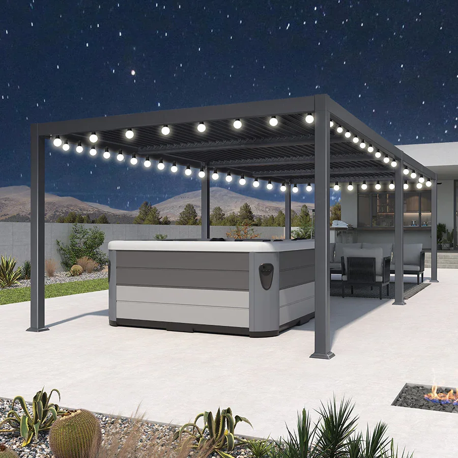 PURPLE LEAF Caesar Louvered Pergola with Milky String Lights Patio Aluminum Pergola with Independent Adjustable Rainproof Roof With Milky Lights - Image 47