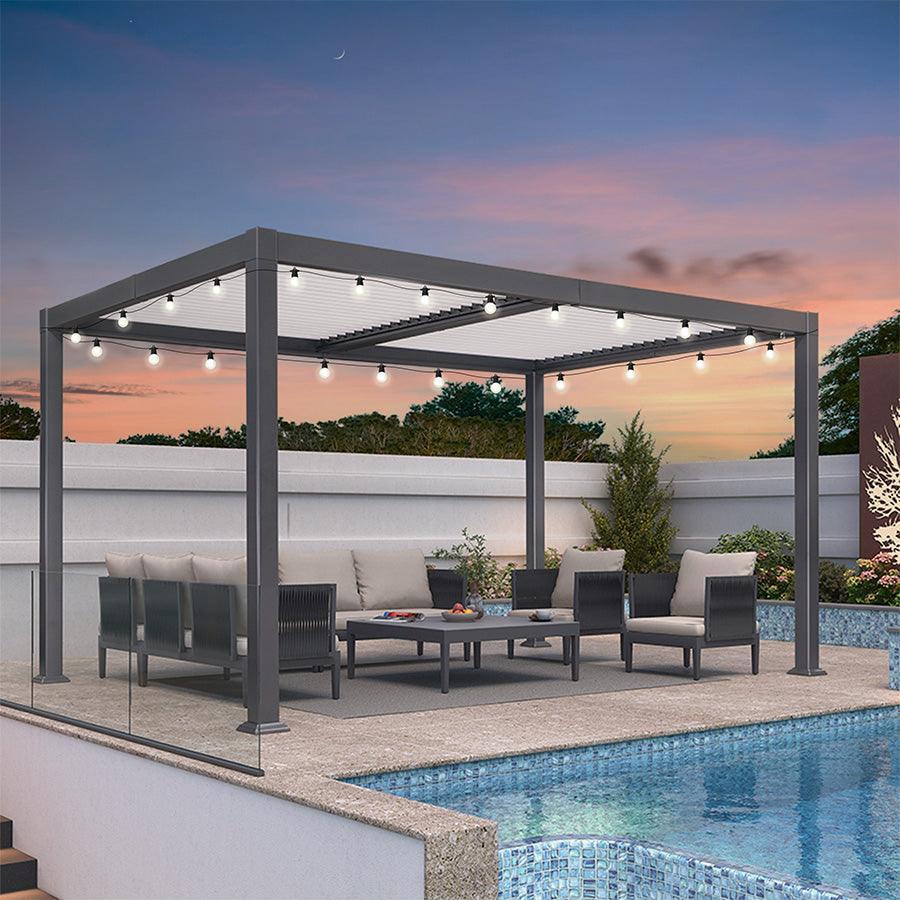 PURPLE LEAF Caesar Louvered Pergola with Milky String Lights Patio Aluminum Pergola with Independent Adjustable Rainproof Roof With Milky Lights - Image 48