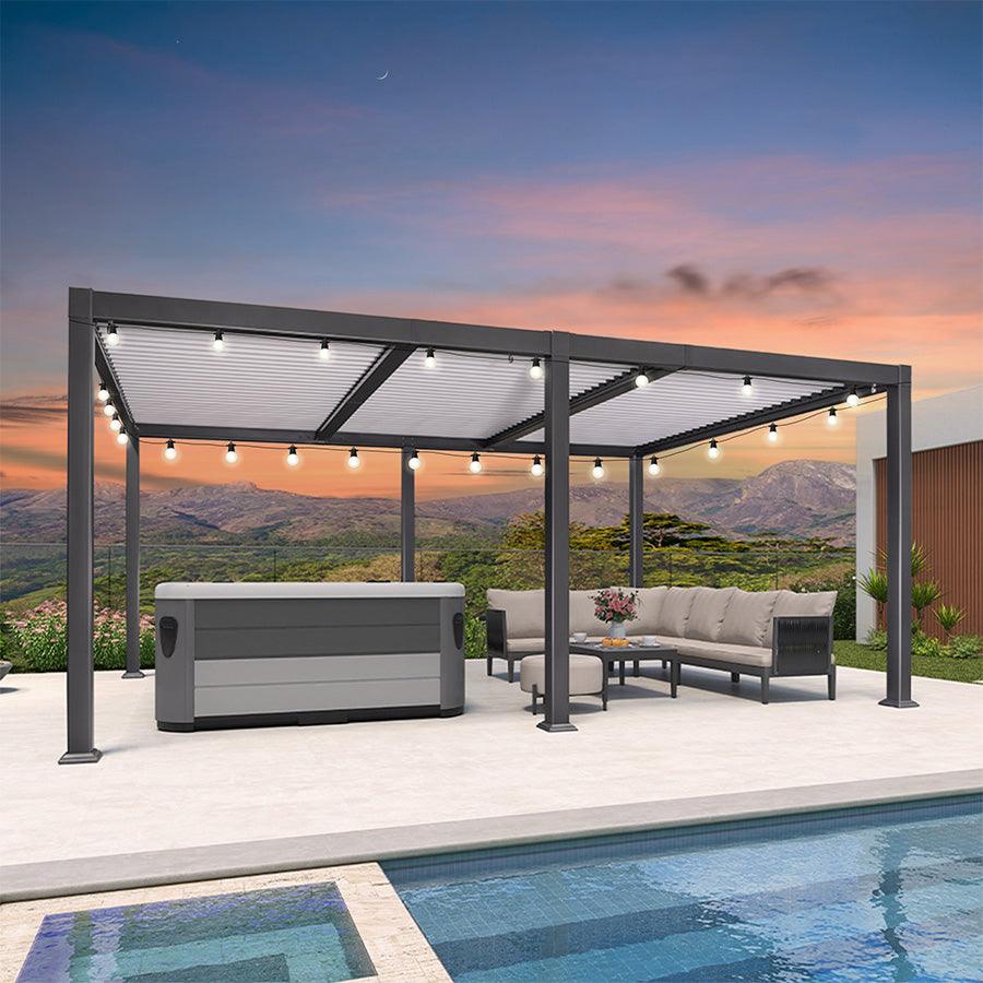 PURPLE LEAF Caesar Louvered Pergola with Milky String Lights Patio Aluminum Pergola with Independent Adjustable Rainproof Roof Hardtop Pergola for Outdoor Deck Garden Yard - Image 59