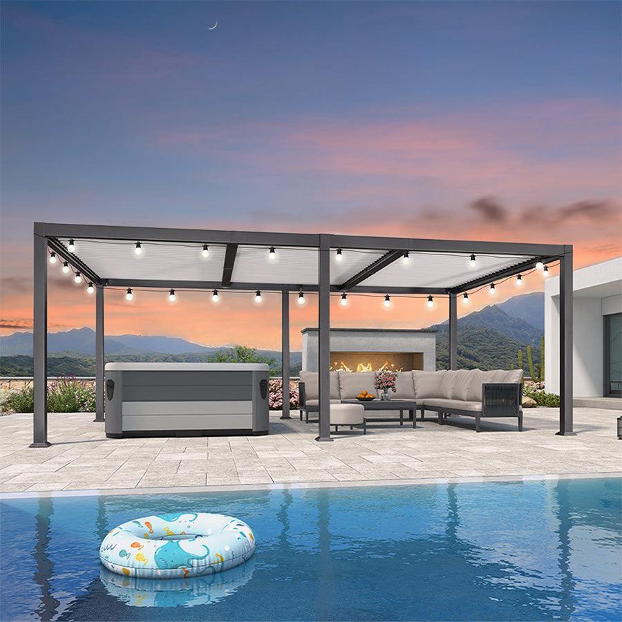 PURPLE LEAF Caesar Louvered Pergola with Milky String Lights Patio Aluminum Pergola with Independent Adjustable Rainproof Roof With Milky Lights - Image 49