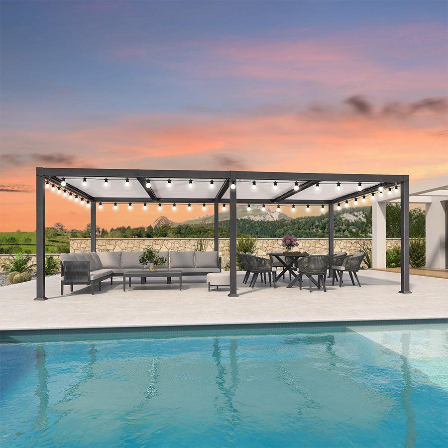 PURPLE LEAF Caesar Louvered Pergola with Milky String Lights Patio Aluminum Pergola with Independent Adjustable Rainproof Roof With Milky Lights - Image 50