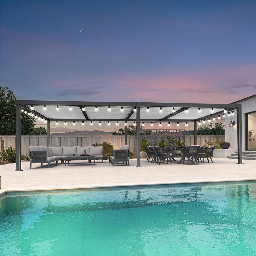 PURPLE LEAF Caesar Louvered Pergola with Milky String Lights Patio Aluminum Pergola with Independent Adjustable Rainproof Roof With Milky Lights - Image 51