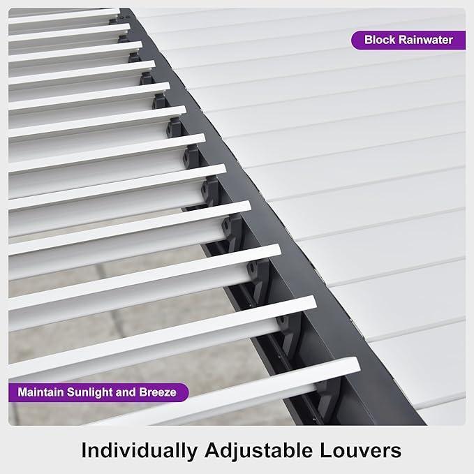 PURPLE LEAF Caesar Louvered Pergola with Milky String Lights Patio Aluminum Pergola with Independent Adjustable Rainproof Roof With Milky Lights - Image 53