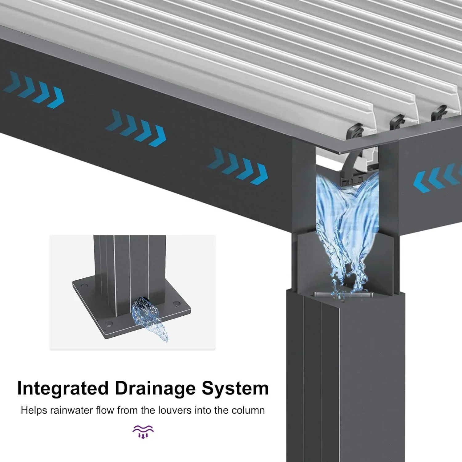 PURPLE LEAF Caesar Louvered Pergola with Milky String Lights Patio Aluminum Pergola with Independent Adjustable Rainproof Roof With Milky Lights - Image 54