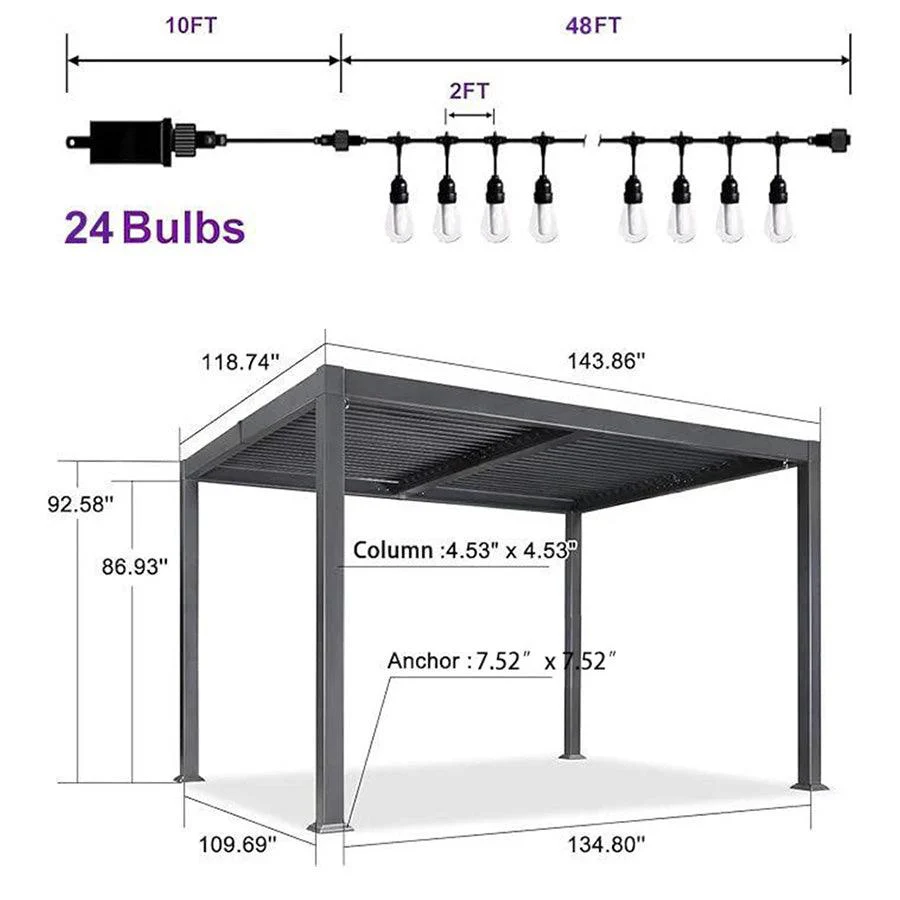 PURPLE LEAF Caesar Louvered Pergola with Milky String Lights Patio Aluminum Pergola with Independent Adjustable Rainproof Roof Hardtop Pergola for Outdoor Deck Garden Yard - Image 67